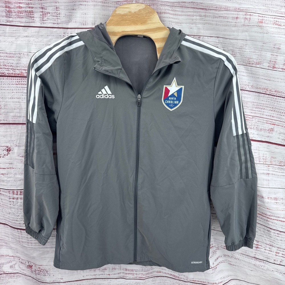 Adidas North Carolina FC Soccer Windbreaker Jacket Grey Mens Large Aeroready